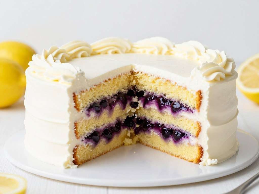 lemon cake with berry filling between layers