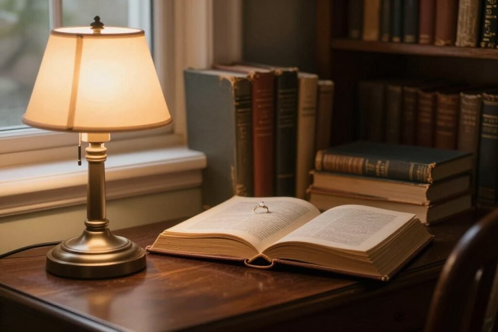 library proposal setup with books and ring library proposal setup with books and ring