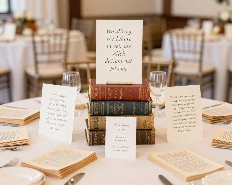 literary themed wedding with books and quotes