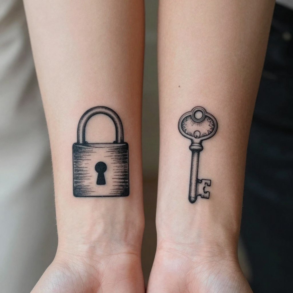 lock and key wedding ring tattoos showing complementary security symbols