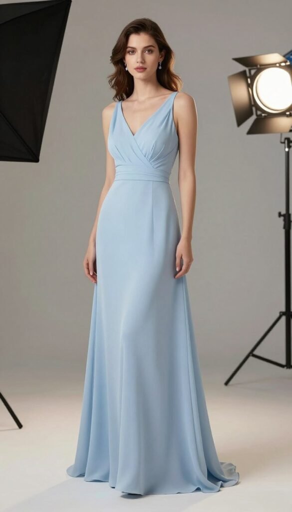 long light blue bridesmaid dress full length portrait