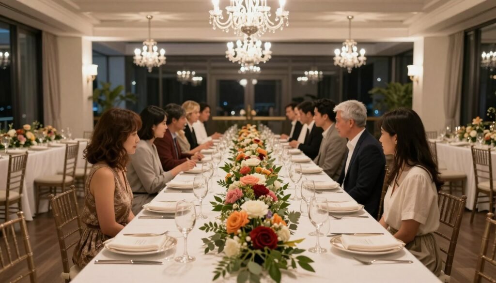 long table rehearsal dinner setup