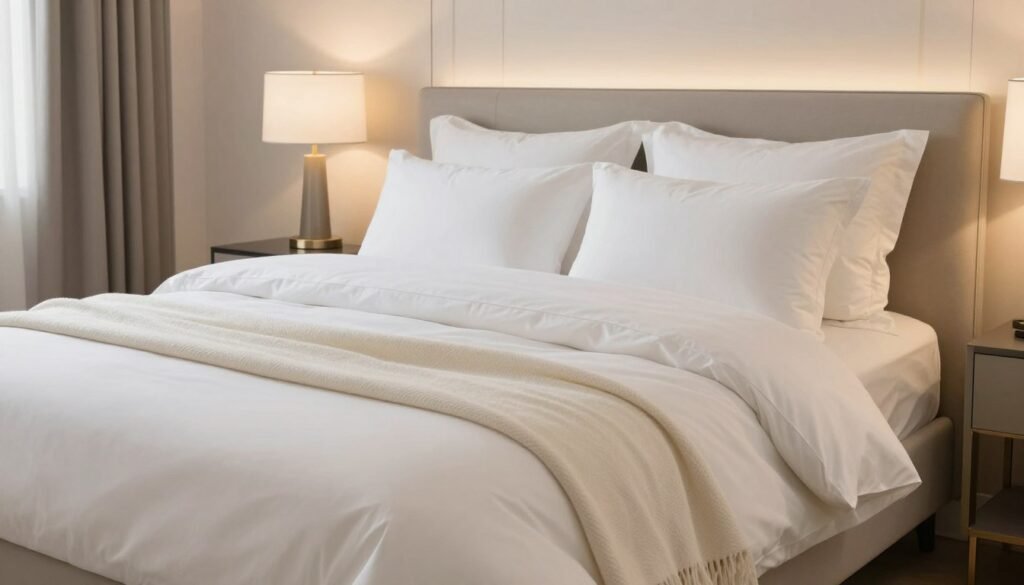 luxurious bedroom with high-quality bedding and comfortable pillows