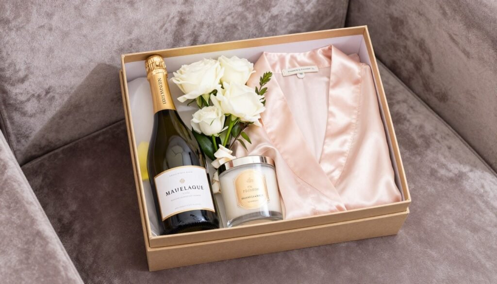 luxury bridesmaid proposal gift box with champagne and premium items