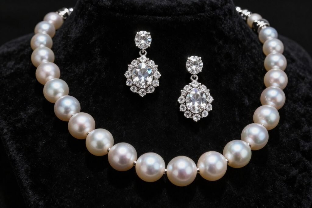 luxury diamond and pearl wedding jewelry