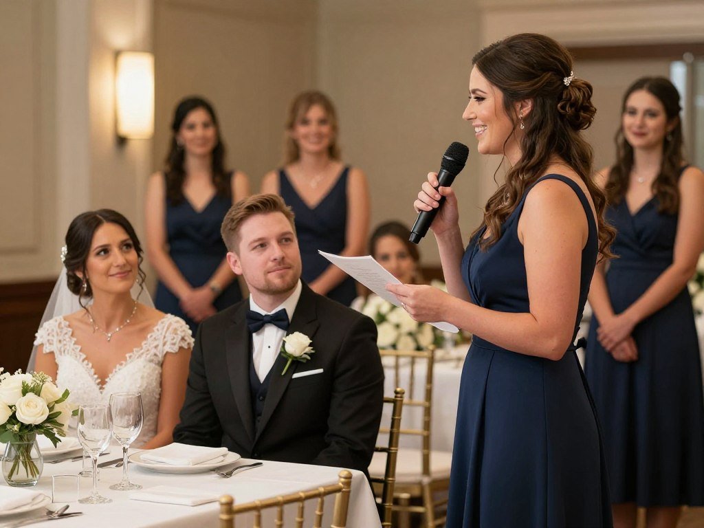 maid of honor giving toast at reception