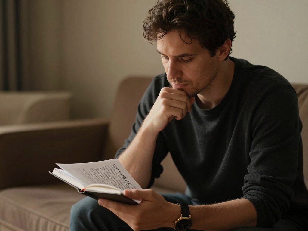 man practicing proposal speech with notes