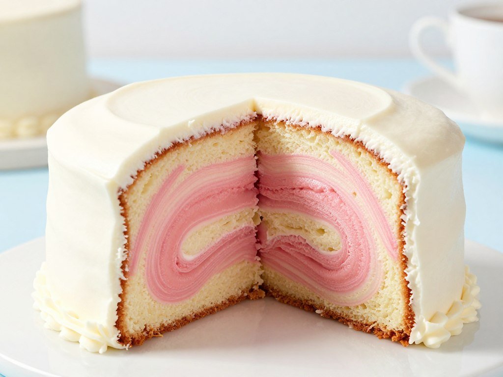 marble cake with swirled colored batter inside