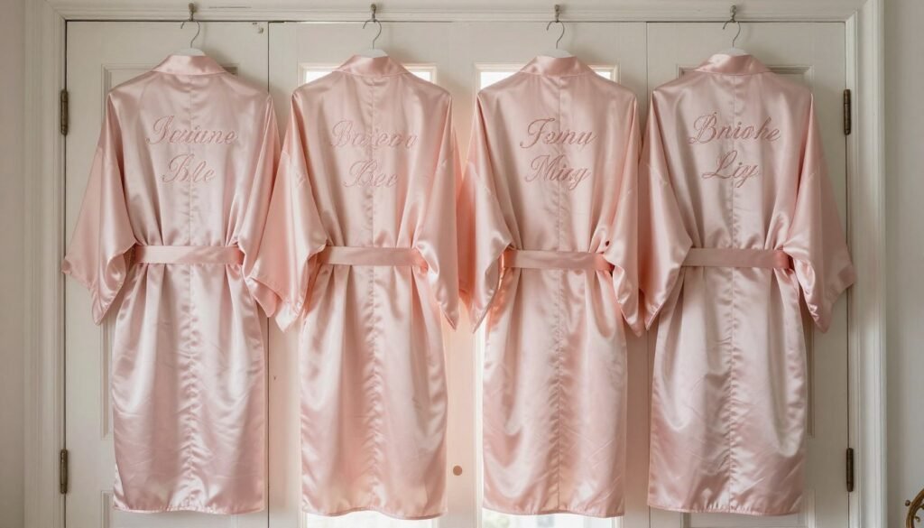 matching silk robes for bridesmaids in blush pink color matching silk robes for bridesmaids in blush pink color