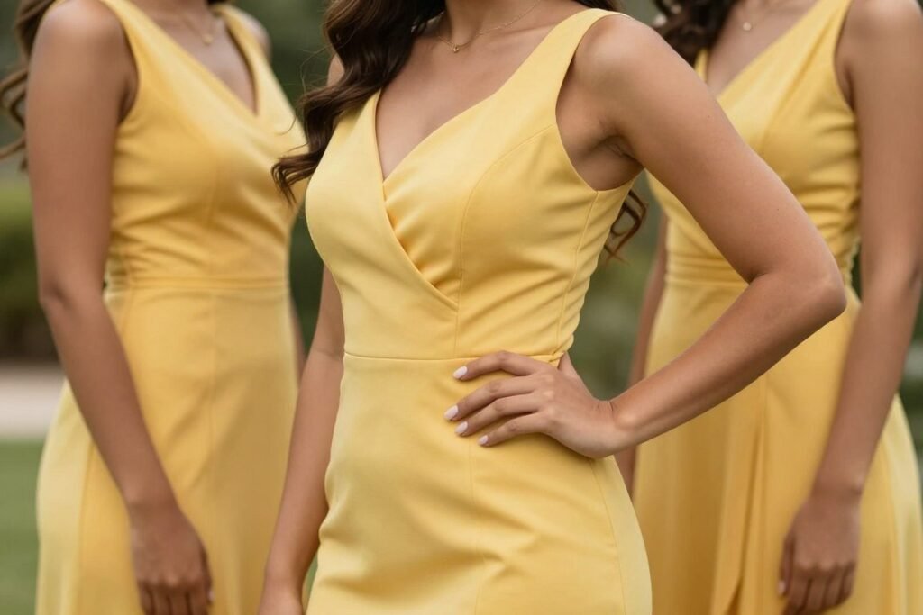 medium skin tone bridesmaid in yellow dress medium skin tone bridesmaid in yellow dress