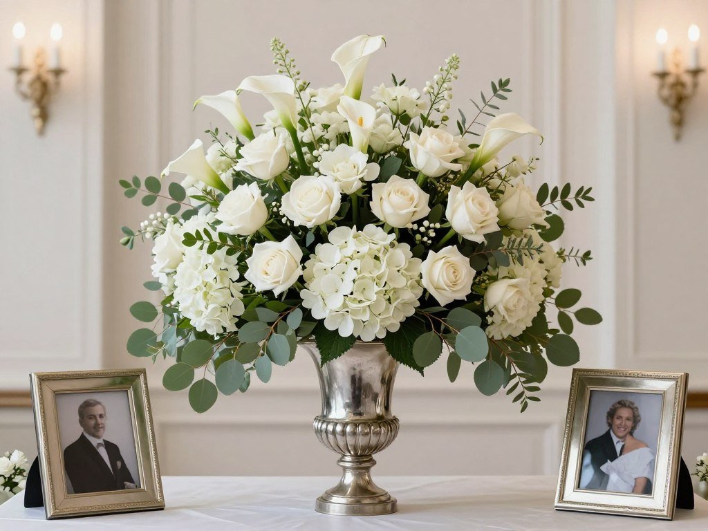 memorial flower arrangement with white roses and lilies memorial flower arrangement with white roses and lilies
