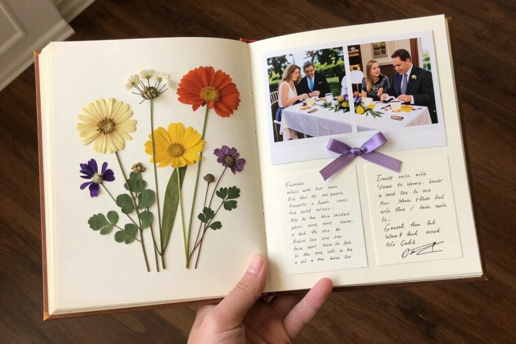 memorial scrapbook with preserved elements