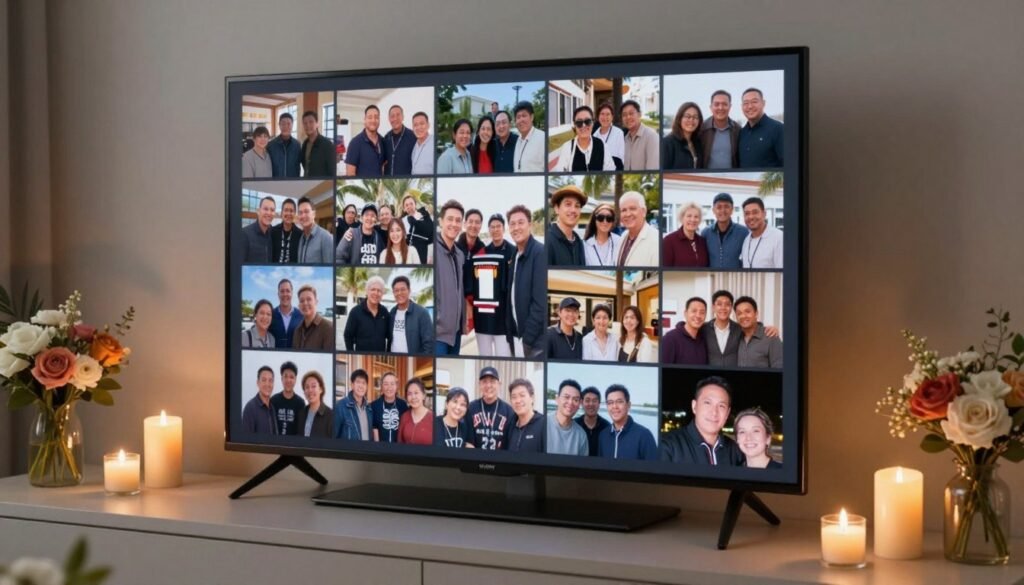 memorial table with digital photo frame and slideshow