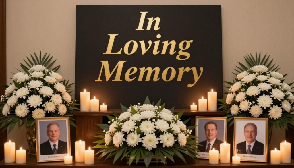 memorial table with in loving memory sign and photos