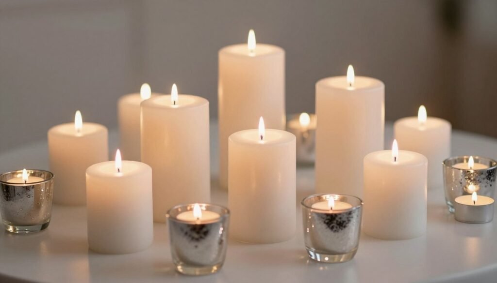memorial table with various candle heights and styles
