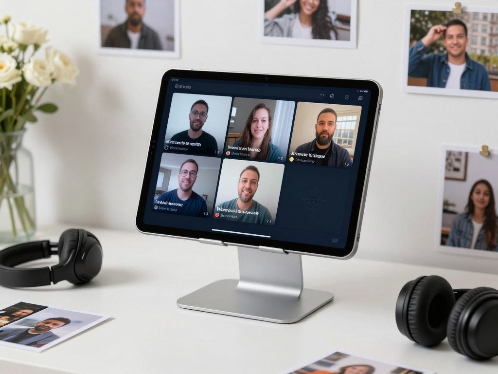 memorial with tablet showing video tributes