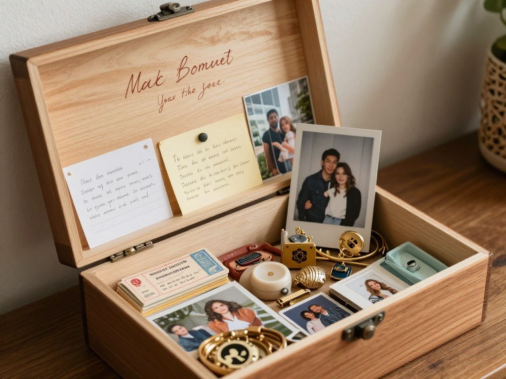 memory box open with relationship mementos and keepsakes