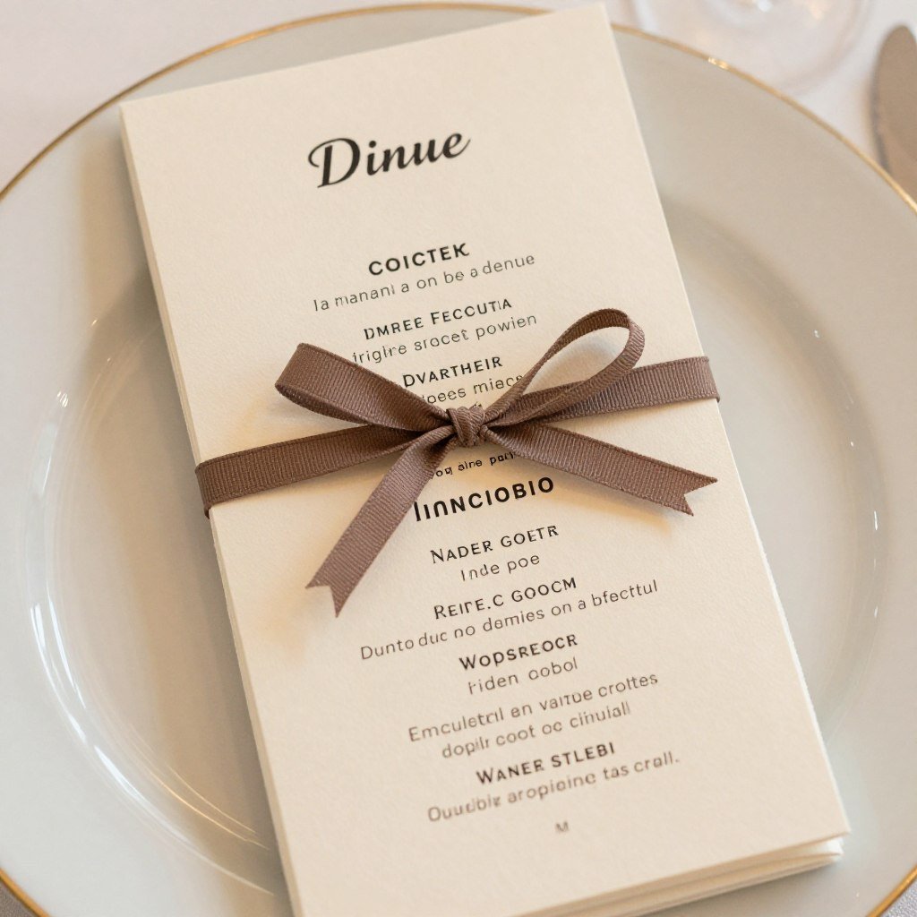 menu tied to napkin with meal details