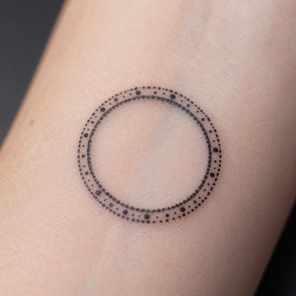 micro dotted wedding ring tattoo showing delicate dot pattern around finger