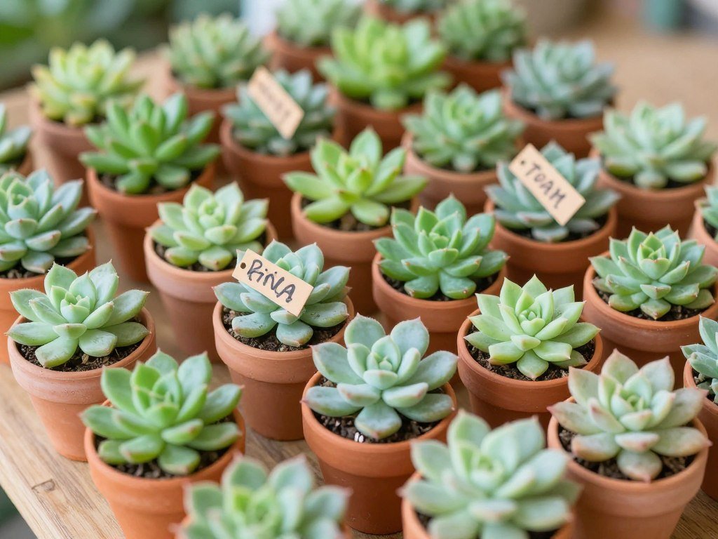 mini succulent plants and small potted plants as wedding favors