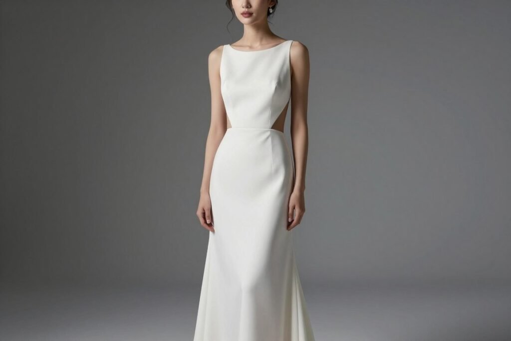 minimalist white bridesmaid dress with unique back detail