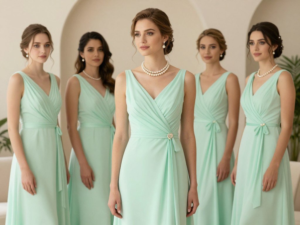 mint bridesmaid with pearl accessories mint bridesmaid with pearl accessories