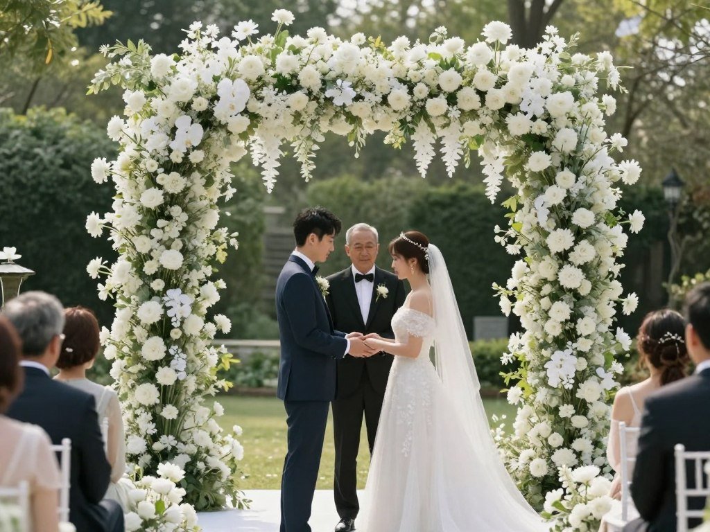 mirror wedding arch with floral decorations