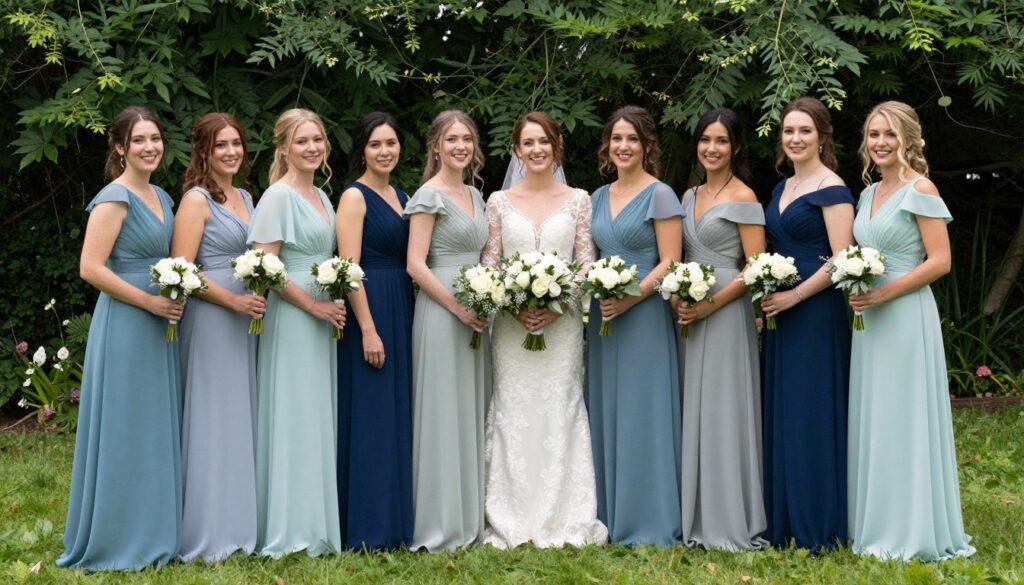 mismatched bridesmaid dresses in coordinated summer color palette