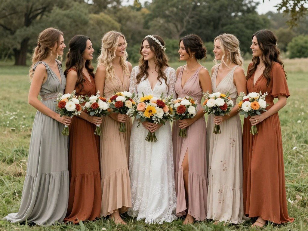 mix match boho bridesmaid dresses
