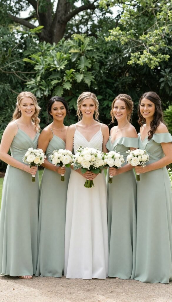 mixed bridesmaid dresses same color different styles garden
