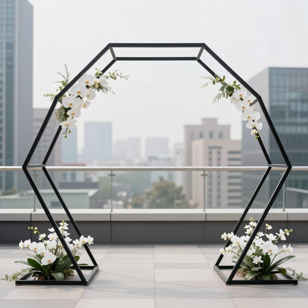 modern geometric wedding arch with clean lines