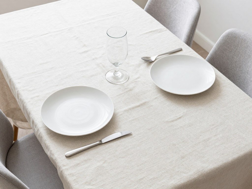 modern minimalist table runner in neutral linen fabric on contemporary dining table modern minimalist table runner in neutral linen fabric on contemporary dining table