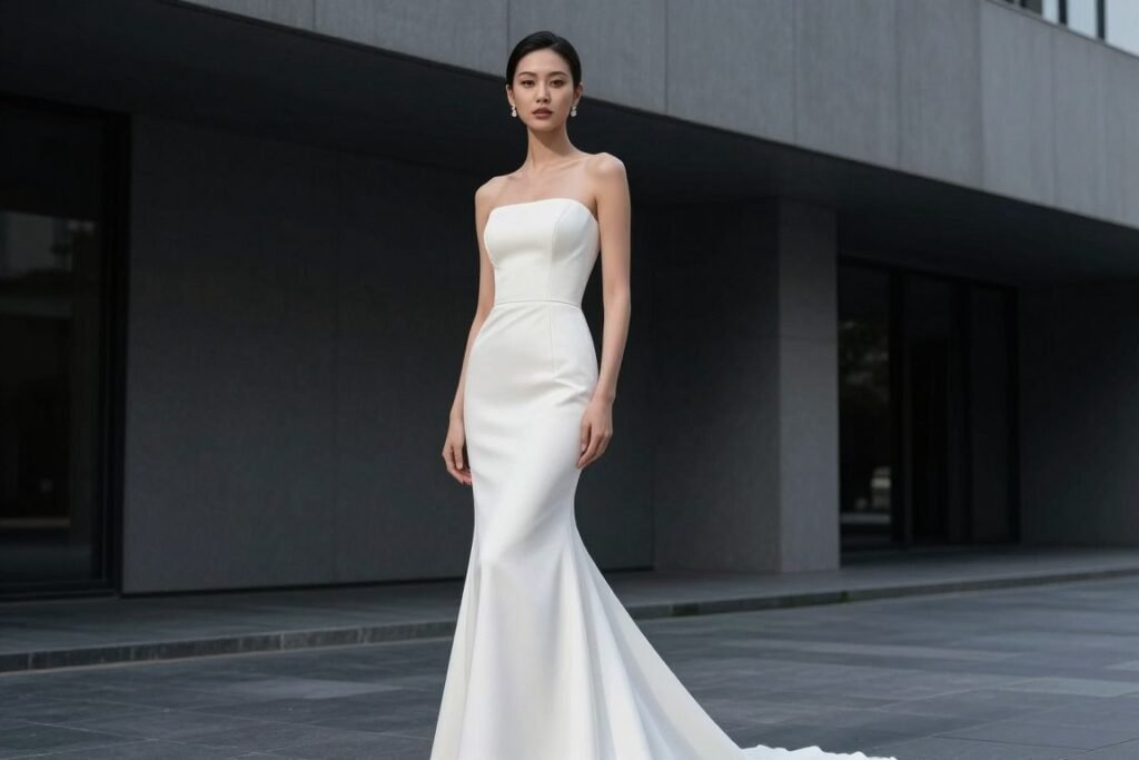 modern minimalist wedding dress with clean lines