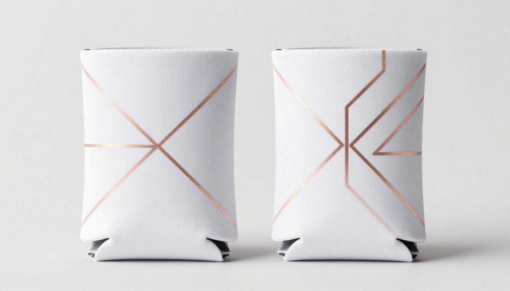 modern minimalist wedding koozies with geometric design