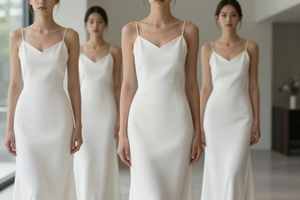 modern white slip dress bridesmaid style