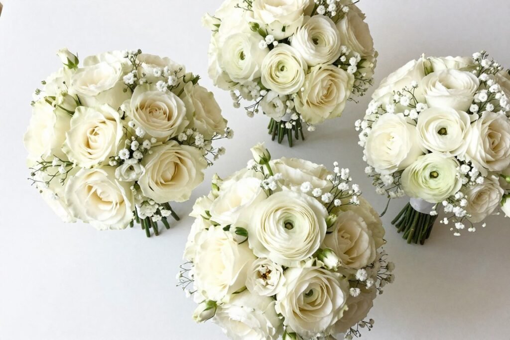 monochromatic white bridesmaid bouquets monochromatic white bridesmaid bouquets