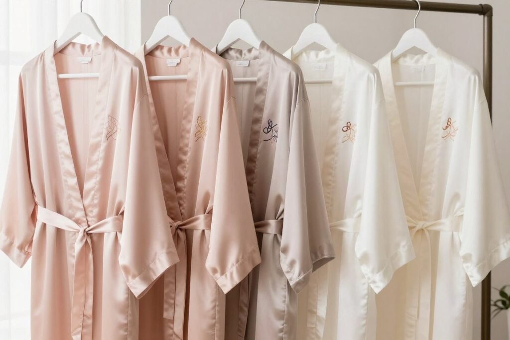 monogrammed bridesmaid robes hanging together monogrammed bridesmaid robes hanging together