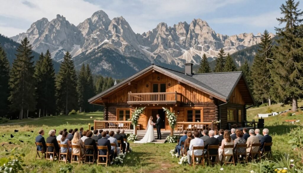 mountain cabin micro wedding with scenic alpine views