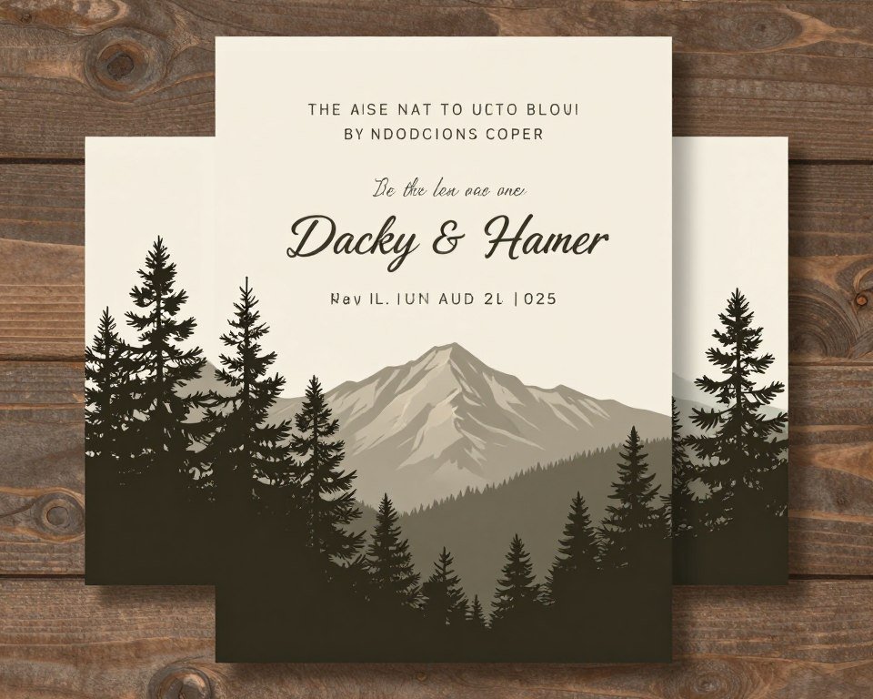 mountain forest wedding invitation with pine tree design mountain forest wedding invitation with pine tree design