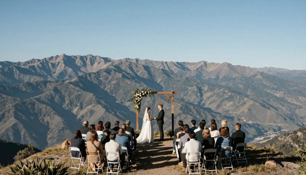 mountain vista micro wedding ceremony with small guest list and panoramic views