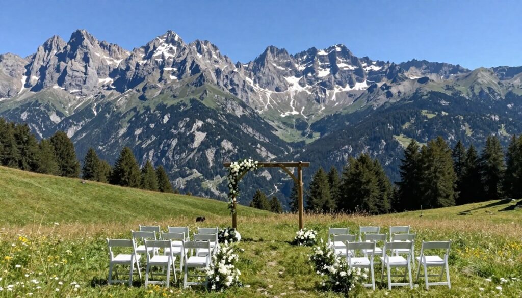 mountain wedding ceremony with peak views