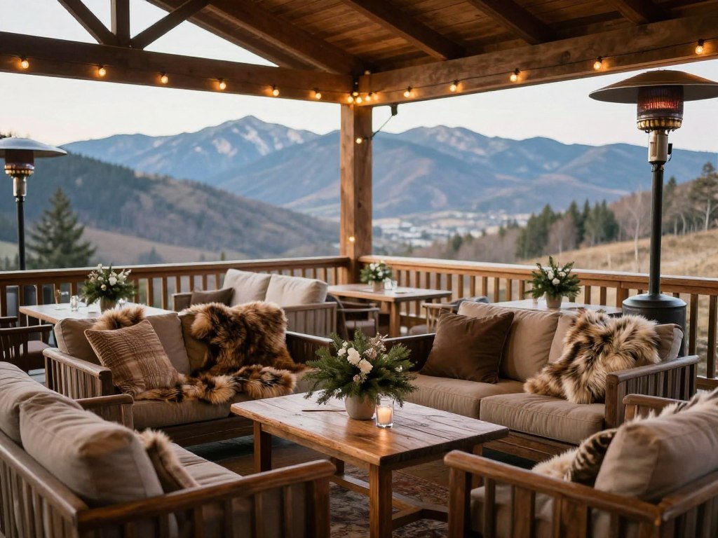 mountain wedding lounge area with cozy seating
