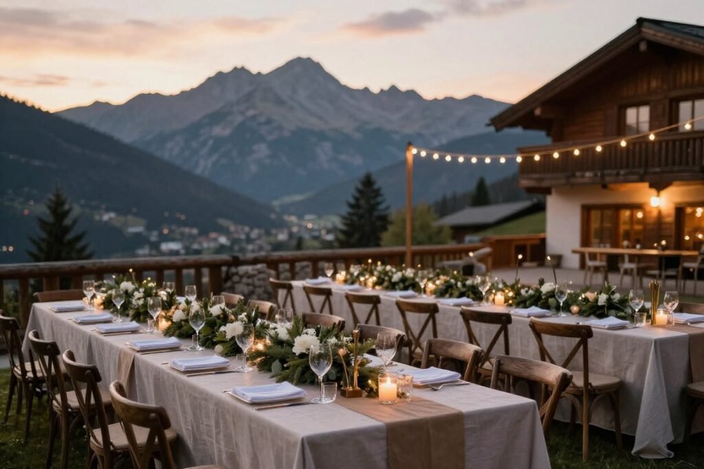 mountain wedding reception with alpine views