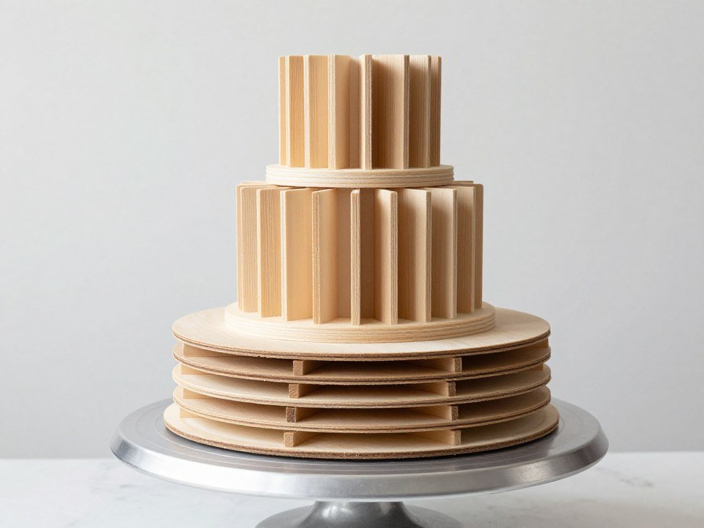 multi-tier cake with visible support dowels