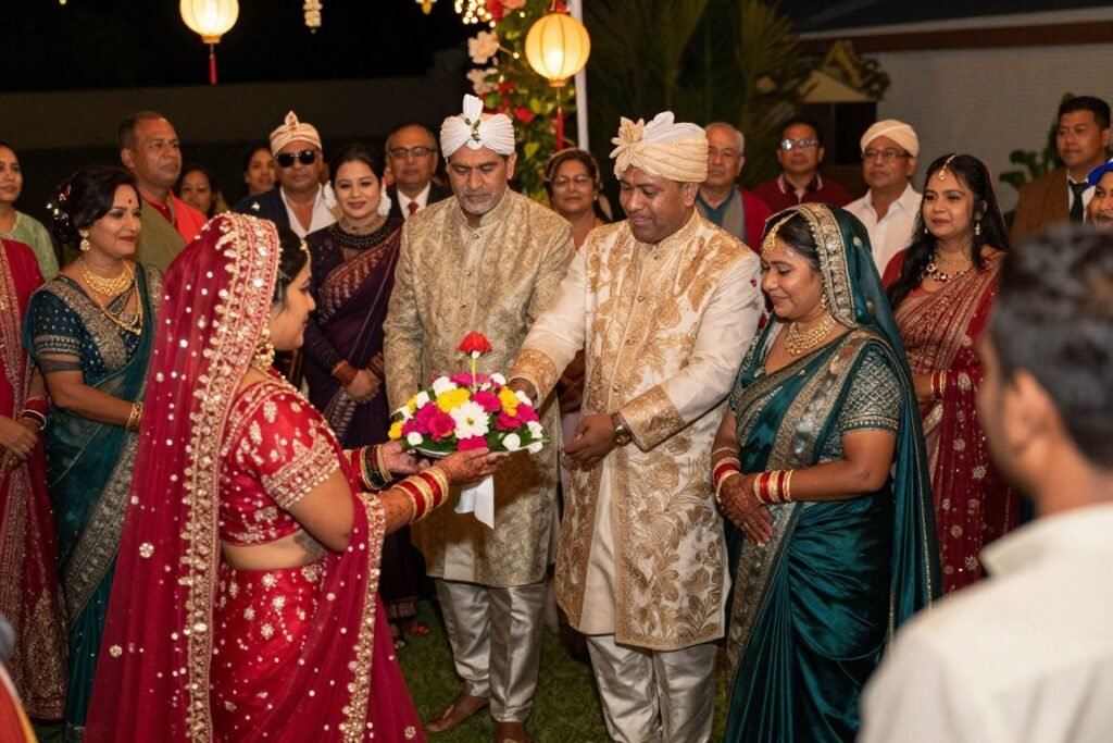 multicultural wedding send-off combining various traditional elements