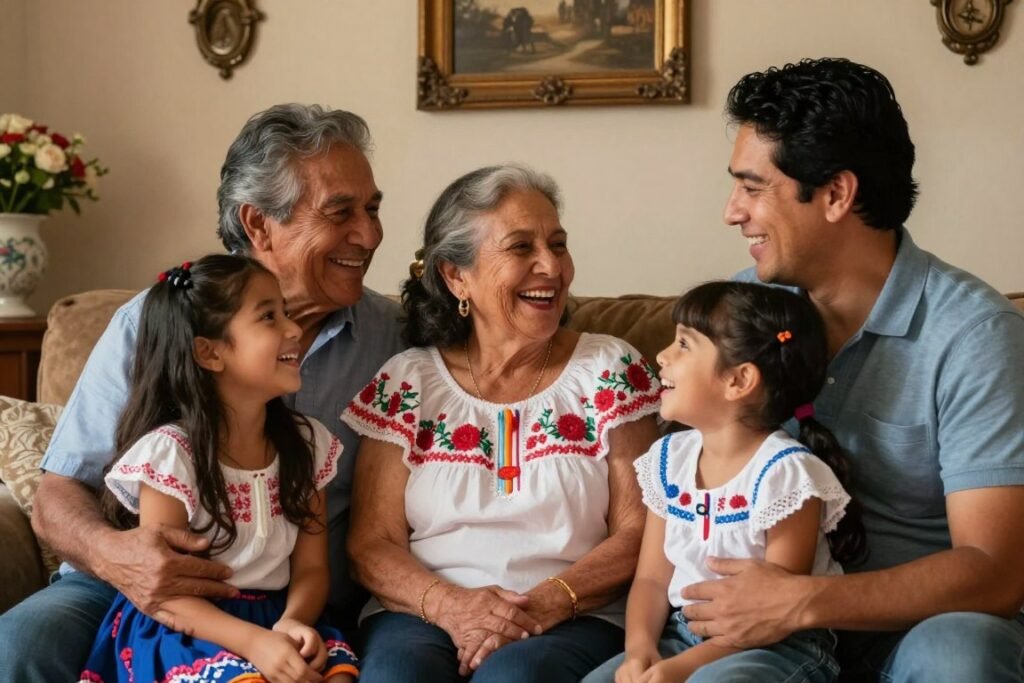 multigenerational Hispanic family celebrating together