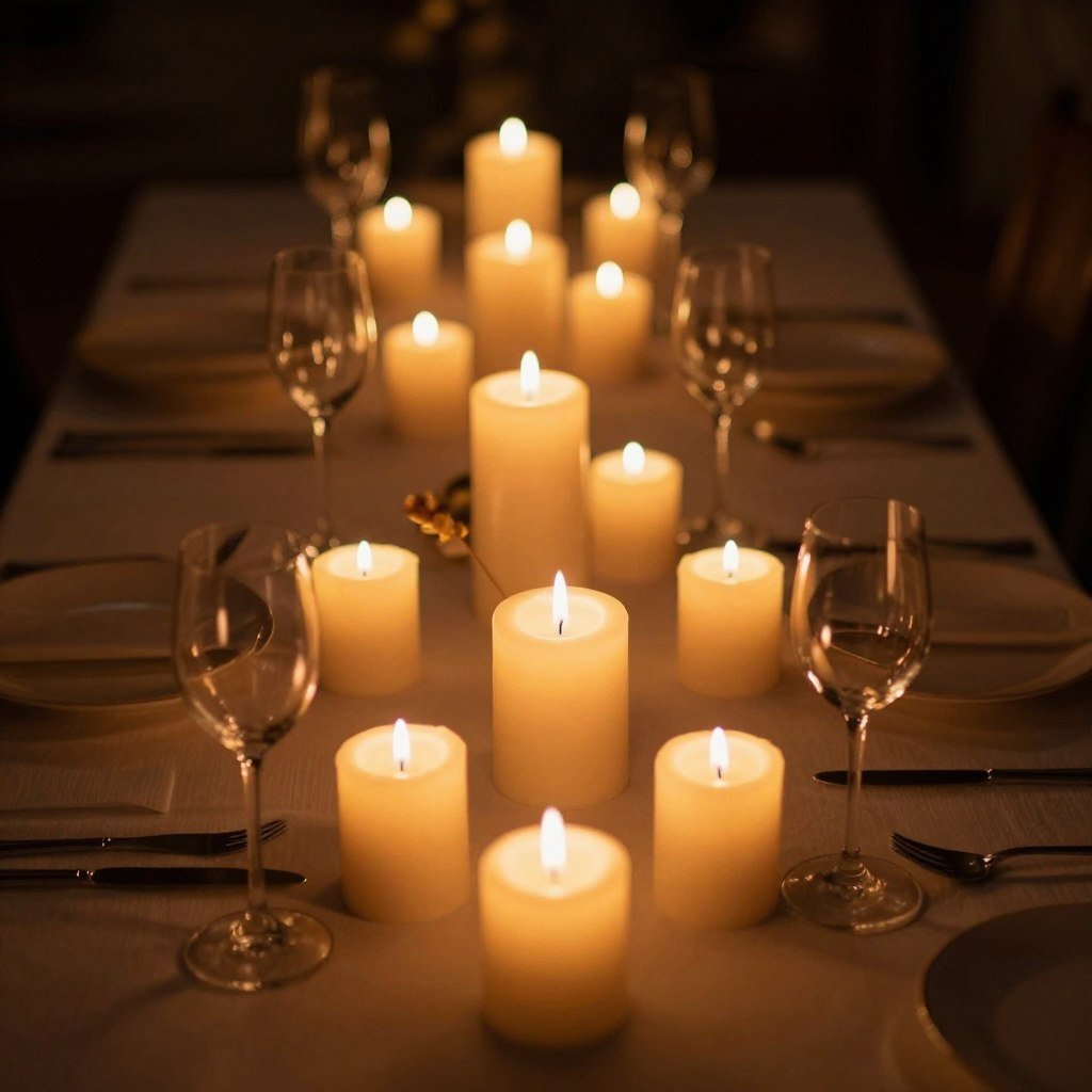 multiple candles creating table ambiance
