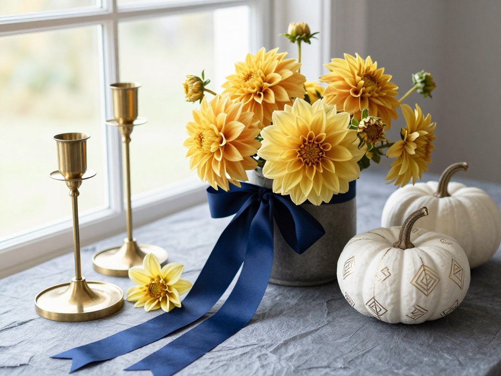 mustard yellow and navy blue fall wedding with modern geometric details