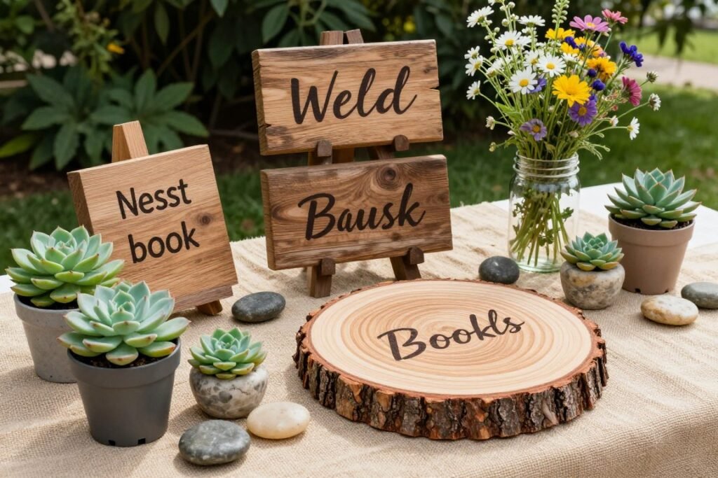 nature inspired wedding guest book with wooden elements, plants, and natural materials for outdoor ceremony nature inspired wedding guest book with wooden elements, plants, and natural materials for outdoor ceremony