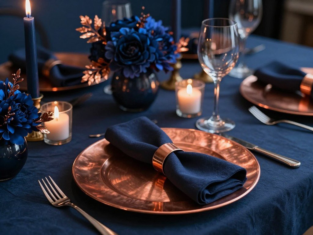 navy and copper bridal shower table setting navy and copper bridal shower table setting